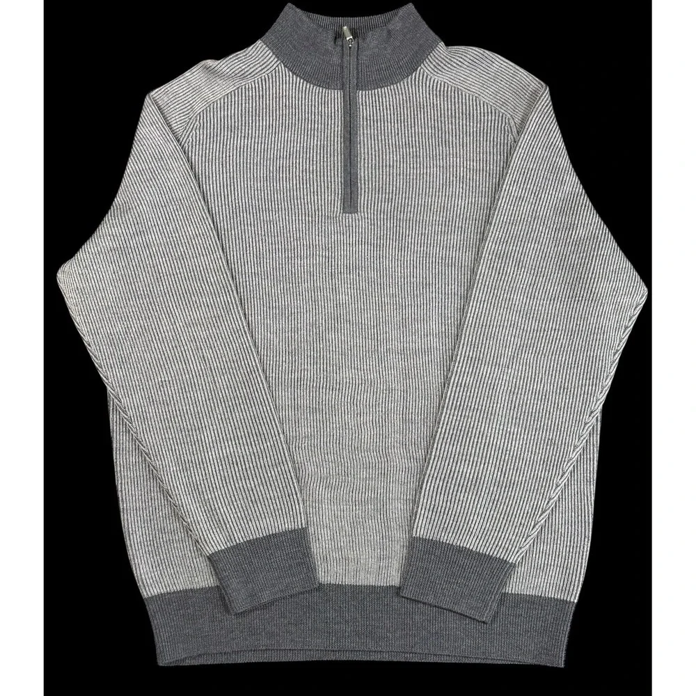 Peter Millar Men's Merino Wool Storm Overlook Rib 1/4 Zip Pullover Sweater Large